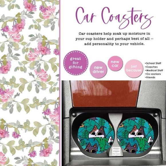 Plant Kitty Neoprene Car Coaster 2 Pack | Coaster Set | Cat Lover Gift | Cat Mom - Picture 2 of 8